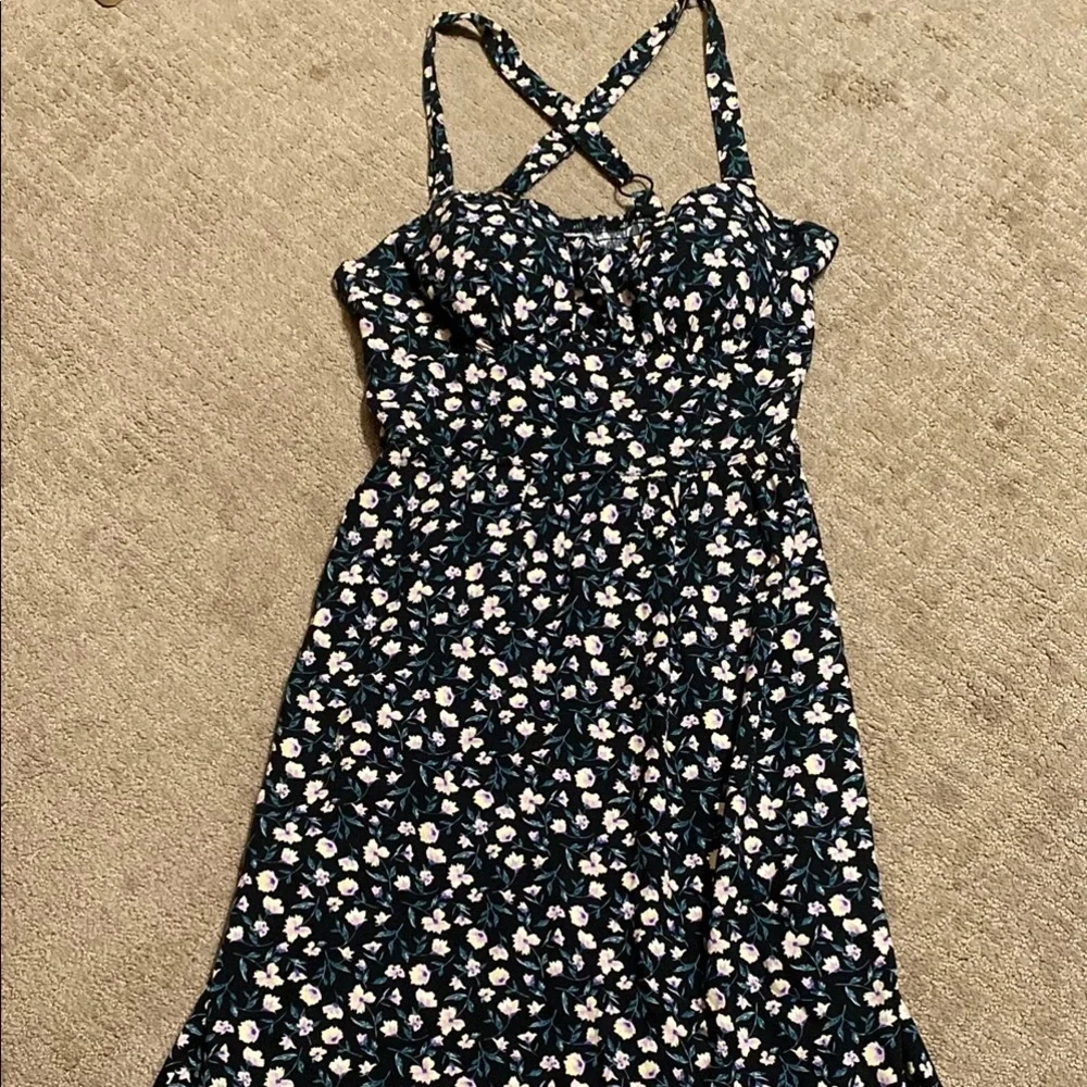 Floral Midi Dress with Smocking & Crisscross Back Size 7/9 Summer Stretch